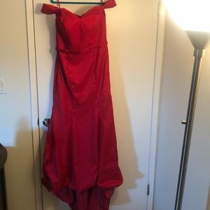 Off the shoulder red gown